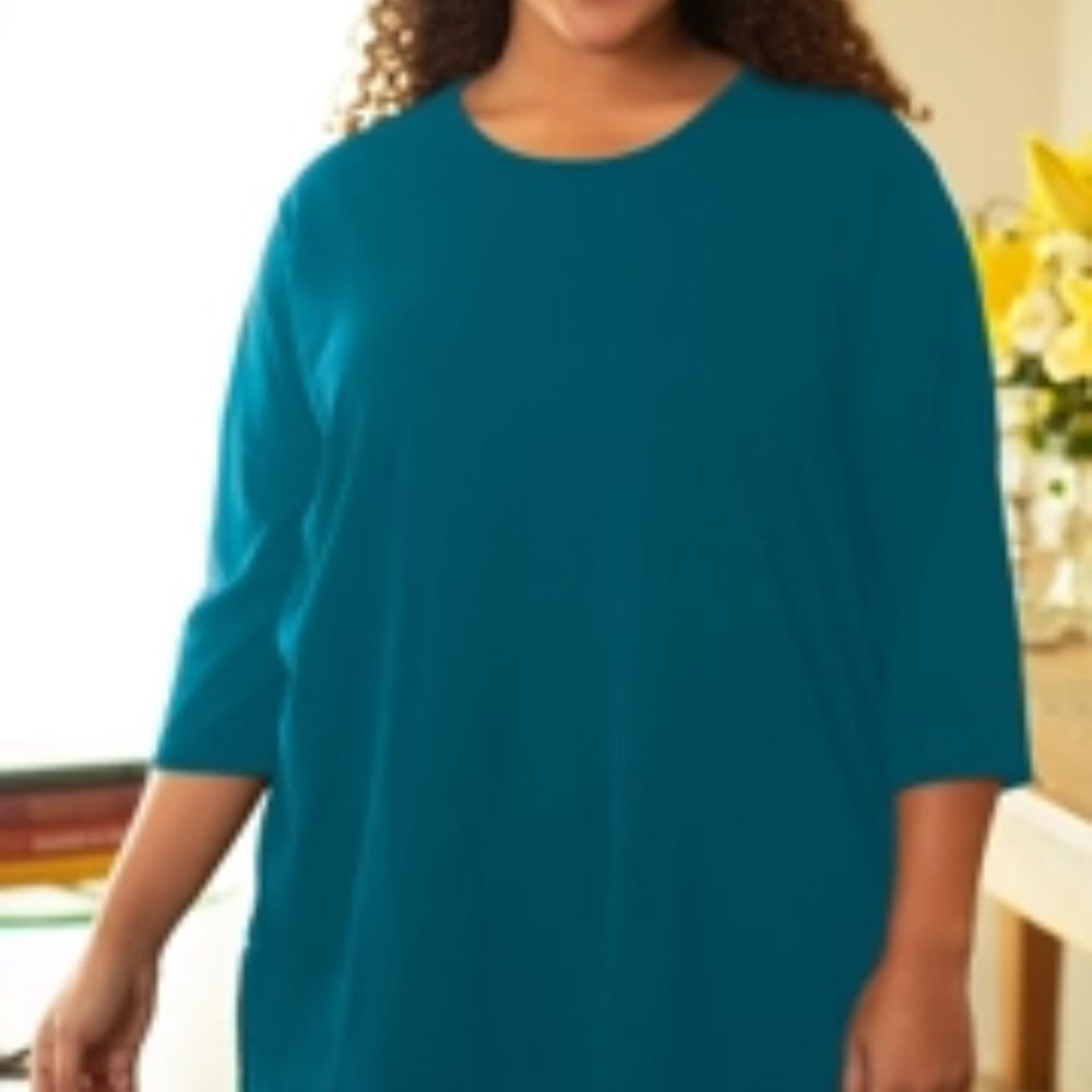 Cotton Jersey 3/4 Sleeve Round Neck Tee
